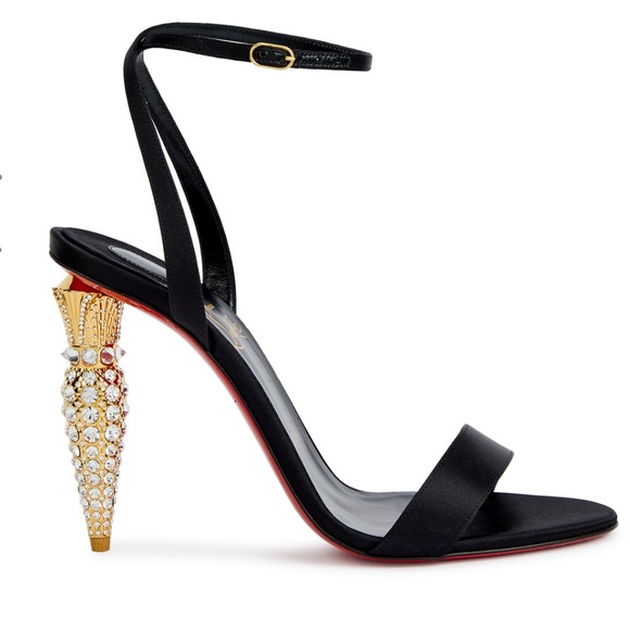 Christian Louboutin Lipstrass Queen 100 Satin Sandals In Black - Picture 11 of 14